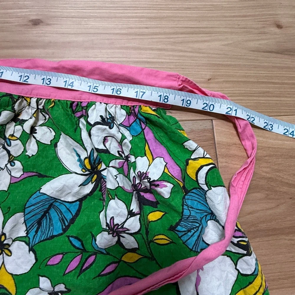 Vintage‎ 1960s Half Apron Womens OS Green Pink Floral Boho MCM Grandmacore